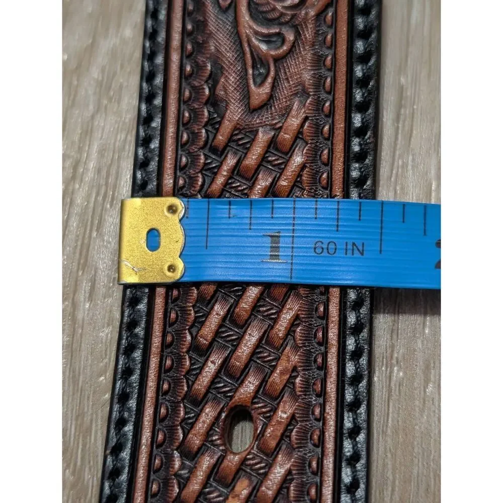 Silver Creek Tooled Leather Belt Western Sheriff Star Revolver Concho Sz 34
